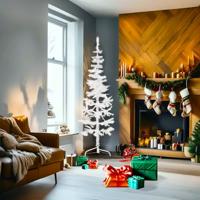 Kunstkerstboom half met standaard smal 180 cm wit - thumbnail