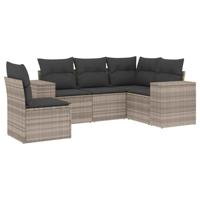 5-delige Loungeset met kussens poly rattan lichtgrijs - thumbnail