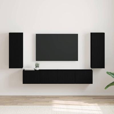 TV Wandkast 2 pcs Zwart 30 x 31 x 80 cm Bewerkt hout