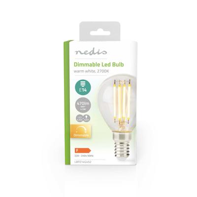 Nedis LED-Filamentlamp E14 | G45 | 4.5 W | 470 lm | 2700 K | 1 stuks - LBFE14G452 LBFE14G452 Nedis LED-Filamentlamp E14 | G45 | 4.5 W | 470 lm | 2700 K | 1 stuks - LBFE14G452 LBFE14G452