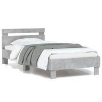 Bedframe met hoofdbord en LED-verlichting betongrijs 90x200 cm - thumbnail