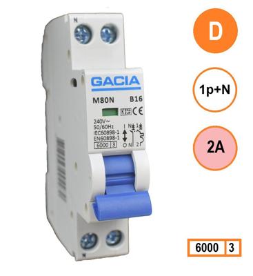 GACIA M80N-D02 installatieautomaat 1p+n D2 6kA (18mm)
