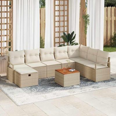 Tuinbankenset met kussen met opslag 9 pcs Beige Poly riet