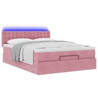 Ottoman bed met matras en LED's 140x200cm fluweel roze - thumbnail