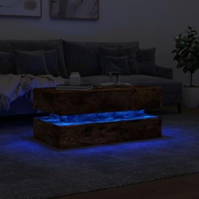 Salontafel met LED-verlichting 90x50x40 cm gerookt eikenkleurig Salontafel met LED-verlichting 90x50x40 cm gerookt eikenkleurig