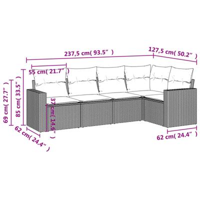 5-delige Loungeset met kussens poly rattan beige - thumbnail