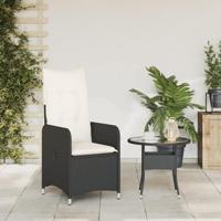 Tuinstoel verstelbaar met kussens poly rattan zwart - thumbnail