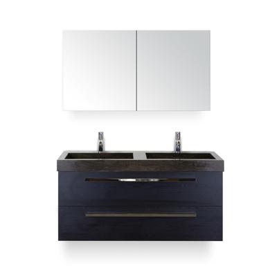 Seville Badmeubelset 120 cm - 2 laden Black Oak - Wastafel Lucca Dubbel - met Spiegel - Variant 2