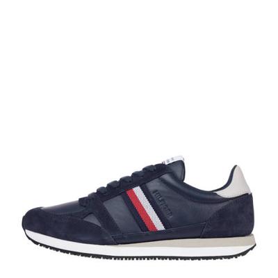 Tommy Hilfiger Runner Lo Leather Stripes leren sneakers donkerblauw Tommy Hilfiger Runner Lo Leather Stripes leren sneakers donkerblauw