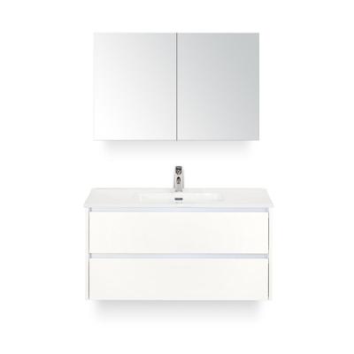 Dante Badmeubelset 100 cm - Wit Hoogglans - Keramische Wastafel Wit Cover - met Spiegelkast