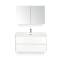 Dante Badmeubelset 100 cm - Wit Hoogglans - Keramische Wastafel Wit Cover - met Spiegelkast - thumbnail