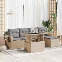 6-delige Loungeset met kussens poly rattan beige - thumbnail