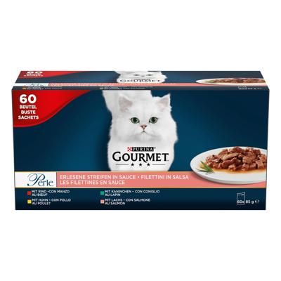 Gourmet Perle Mini Filets in saus met rund, kip, konijn, zalm natvoer kat (60 x 85 g) 60 x 85 g Gourmet Perle Mini Filets in saus met rund, kip, konijn, zalm natvoer kat (60 x 85 g) 60 x 85 g