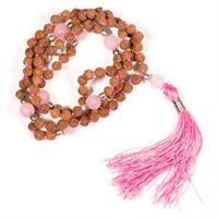 Mala Rudraksha en Rozenkwarts met Roze Kwast - thumbnail