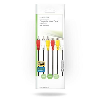 Nedis CVGP24305BK50 Composiet Videokabel 3x Rca Male - 3x Rca Female 5,0 M Zwart