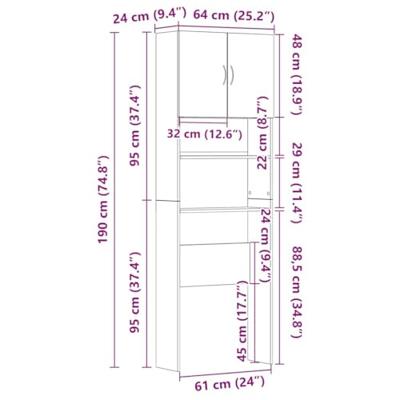 Wasmachinekast 64x24x190 cm bewerkt hout grijs sonoma eikenkl