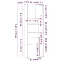 Wasmachinekast 64x24x190 cm bewerkt hout grijs sonoma eikenkl - thumbnail