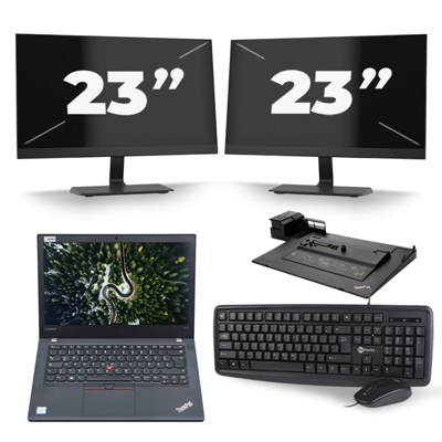 Lenovo ThinkPad T470 - Intel Core i5-6e Generatie - 14 inch - 8GB RAM - 256GB SSD - Windows 11 + 2x 23 inch Monitor