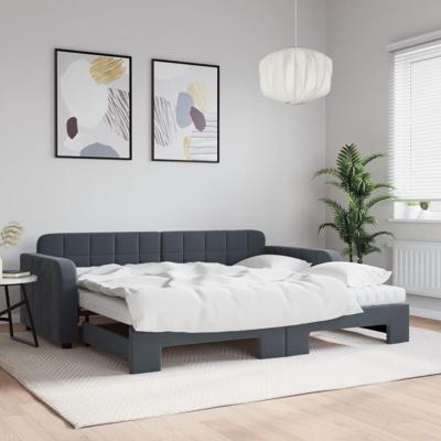 Slaapbank onderschuifbed matrassen 90x190cm fluweel donkergrijs