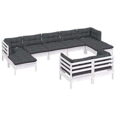 9-delige Loungeset met kussens massief grenenhout wit - thumbnail
