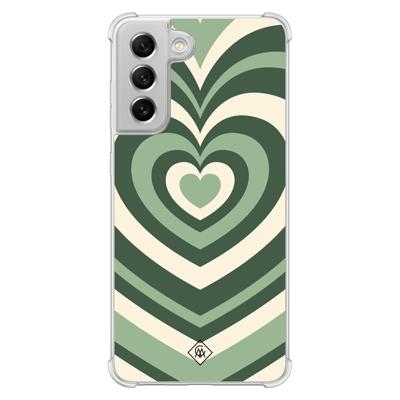 Samsung Galaxy S21 FE shockproof hoesje - Groen hart swirl