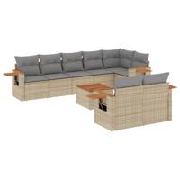 8-delige Loungeset met kussens poly rattan beige - thumbnail