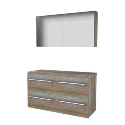 Basic-Line Comfort 46 Badkamermeubelset - 120 x 46 cm - Met Grepen - 4 Lades - Wastafelblad - Spiegelkast - Scotch Oak