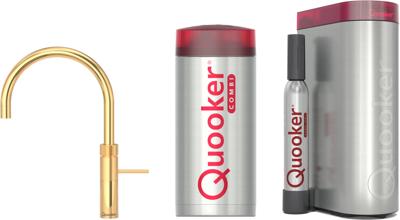 Quooker Fusion round met COMBI+ boiler en CUBE reservoir 5-in-1 kokendwaterkraan Goud