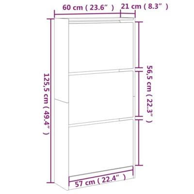 Schoenenkast 60x21x125,5 cm bewerkt hout wit - thumbnail