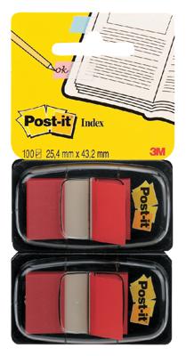 Post-it index standaard, ft 24,4 x 43,2 mm, houder met 2 x 50 tabs, rood