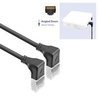 ACT Zwarte 0.5 meter U/FTP CAT6A LSZH Slimline patchkabel met RJ45 connectoren 90° haaks beneden na - thumbnail