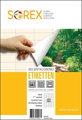 A4 etiketten 52,5 x 29,7 mm wit 100 vel Sorex