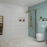 Fortifura Galeria inloopdouche - 30x200cm - ribbelglas - wandarm - Geborsteld koper PVD (Koper) SW797945/SW876702 - thumbnail