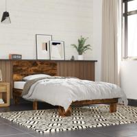 Bedframe bewerkt hout metaal gerookt eikenkleurig 120x200 cm - thumbnail