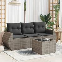 4-delige Loungeset met kussens poly rattan grijs - thumbnail