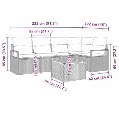 Tuinbankenset met kussen 6 pcs Beige poly rattan