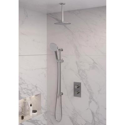 Inbouw Regendouche Set Brauer Brushed Edition Plafond Uitloop Ronde Hoofddouche 20 cm Met Handdouche 3 Standen en Glijstang RVS Look Brauer