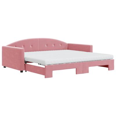 Slaapbank onderschuifbed en matrassen 80x200 cm fluweel roze