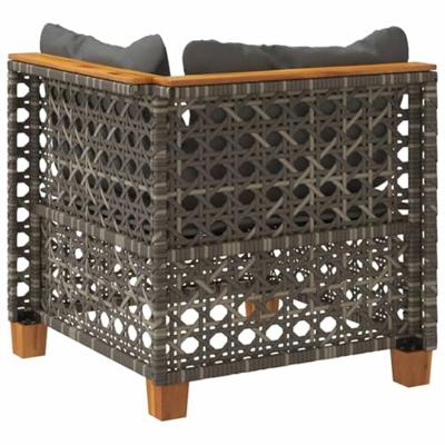 Tuinhoekbank met kussens poly rattan grijs - thumbnail