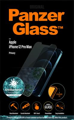 PanzerGlass P2709 Antibacterieel Privacy beschermglas geschikt voor Apple iPhone 12 Pro Max, Standard Fit,Klassiek