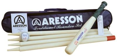 Aresson rounders set Family bal knuppel hout blank/groen 8 delig Aresson rounders set Family bal knuppel hout blank/groen 8 delig