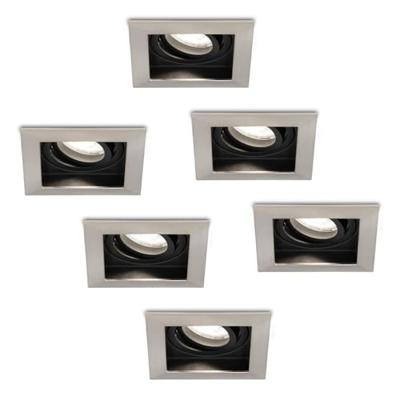 Set van 6 Durham vierkante LED inbouwspots - 4 Watt 345 Lumen - 6500K daglicht wit - GU10 - Dimbaar Kantelbaar - Voor binnen - RVS Set van 6 Durham vierkante LED inbouwspots - 4 Watt 345 Lumen - 6500K daglicht wit - GU10 - Dimbaar Kantelbaar - Voor binnen - RVS