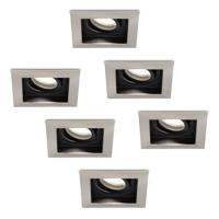 Set van 6 Durham vierkante LED inbouwspots - 4 Watt 345 Lumen - 6500K daglicht wit - GU10 - Dimbaar Kantelbaar - Voor binnen - RVS - thumbnail