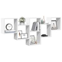 Wandschap 159x18x66 cm bewerkt hout wit - thumbnail