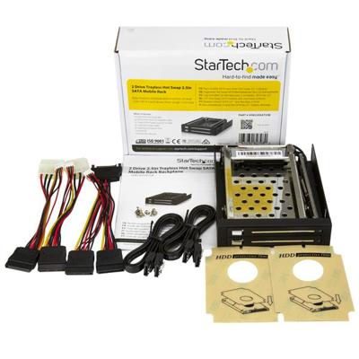 StarTech.com SATA wissellijst 3,5 inch zonder bandjes, mobiele harde schijf, opslagrek voor 2 x 6,4 cm (2,5 inch) hot-swap HDD in zwart