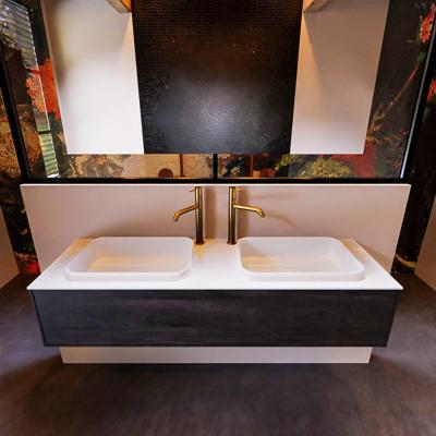 Badkamermeubelset Mondiaz Erin 150 cm met 1 Lade met RIDGE Wastafel Dubbel Talc met 2 kraangaten Greeploos Mat Antracite