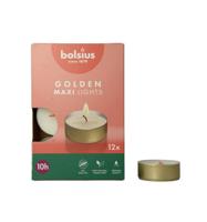 Bolsius Maxi-lichten 10-uur met gouden cup doos 12 Wit - thumbnail