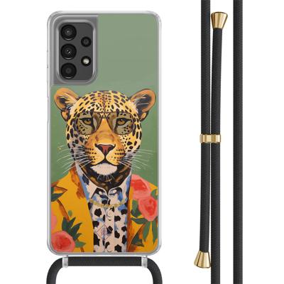 Samsung Galaxy A13 4G hoesje met zwart koord - Luipaard hipster