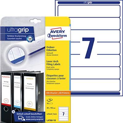 Avery-Zweckform Ordneretiketten L4760-10 38 x 192 mm Papier Wit Permanent hechtend 70 stuk(s) Avery-Zweckform Ordneretiketten L4760-10 38 x 192 mm Papier Wit Permanent hechtend 70 stuk(s)