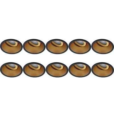 Spot Armatuur 10 Pack - Pragmi Zano Pro - GU10 Inbouwspot - Rond - Zwart/Goud - Aluminium - Kantelbaar - Ø93mm